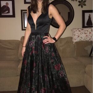Sherri Hill Black and Red Floral Prom Dress